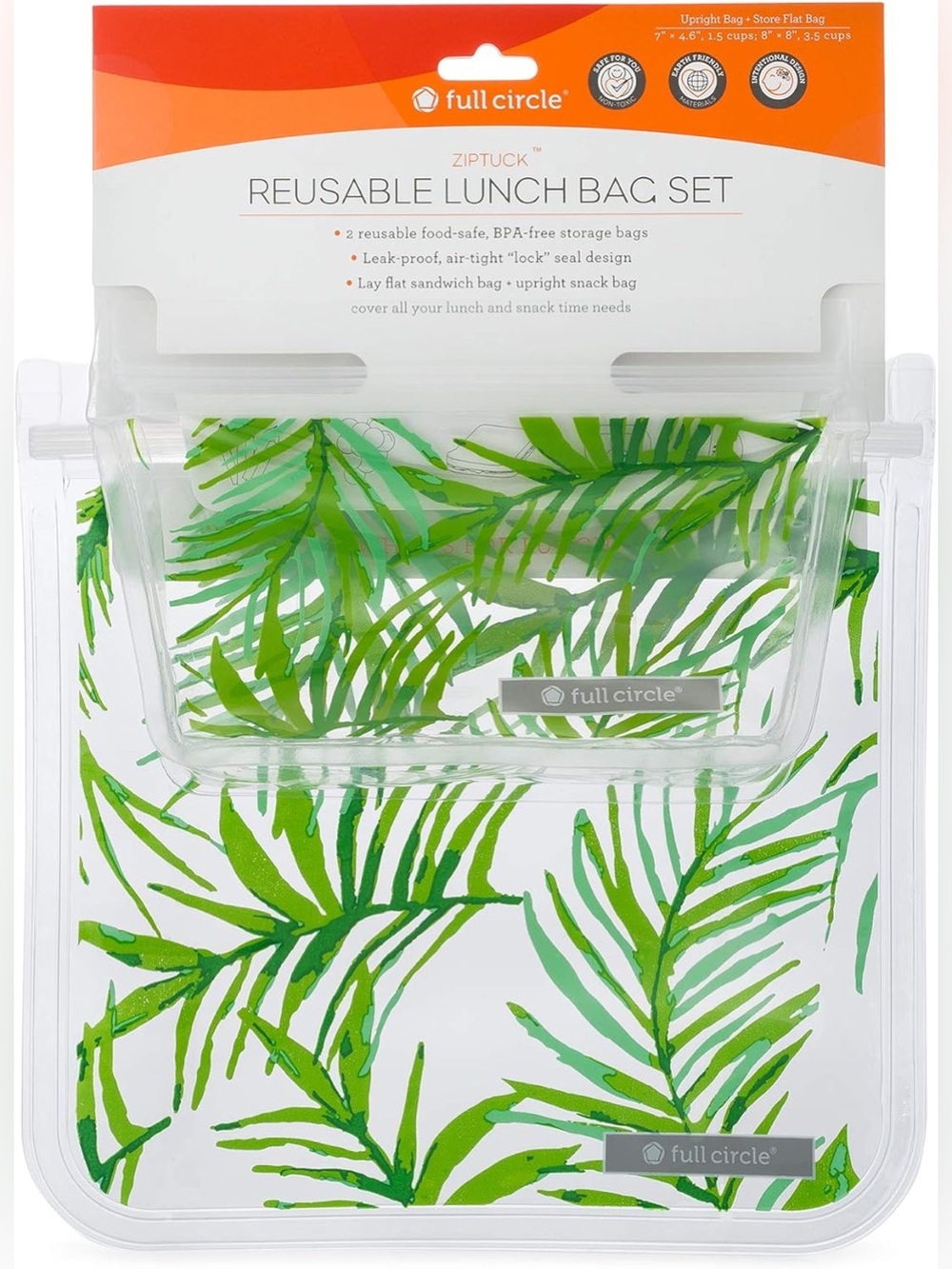 Reusable Lunch Bag Set - Green Leaf Pattern